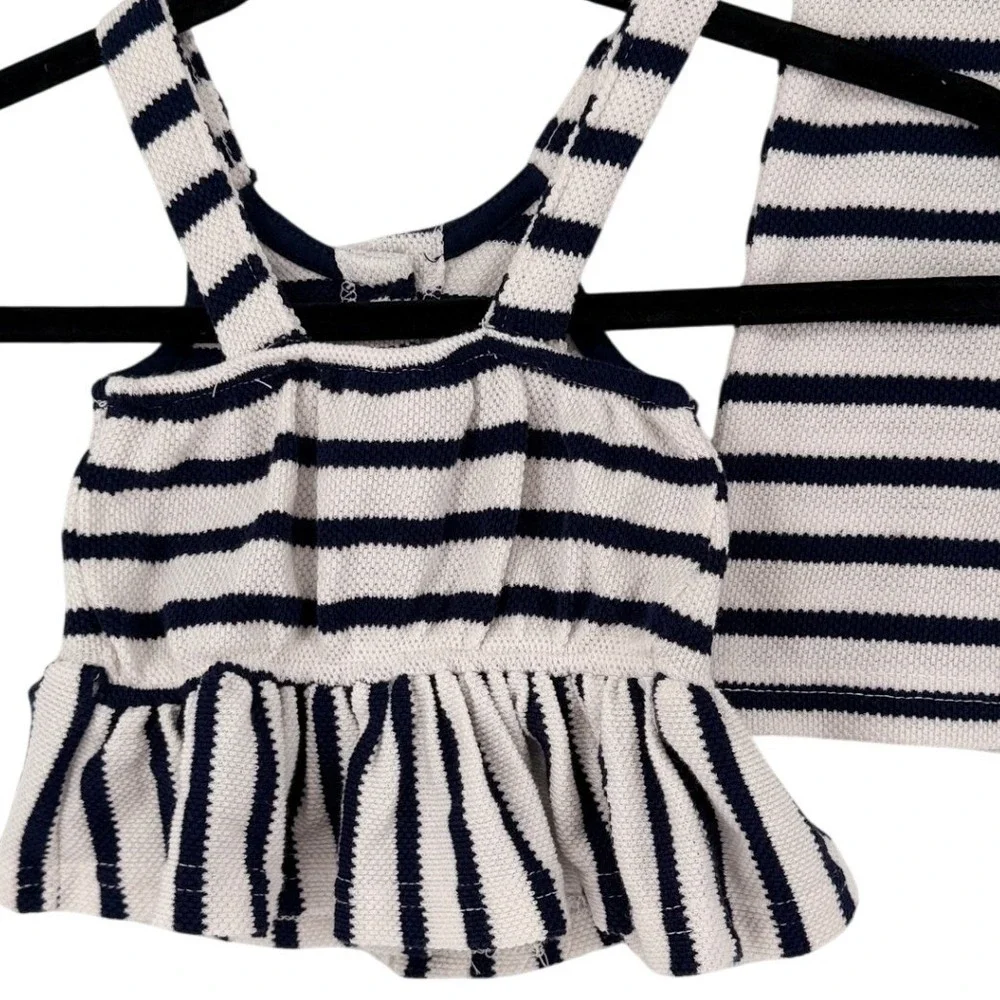 Vince Camuto Girls 3T Navy White Striped Peplum Top and Wide Leg Pants Set